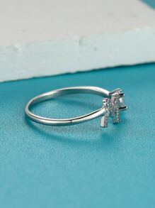 Rhinestone Letter Decor Cuff Ring Hot Fashion A-Z Alphabet Rings Initial Rings Wedding Love Rings Bridesmaid Gifts Couple Rings Valentines - White - View 4