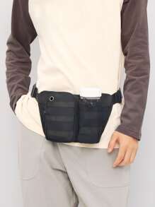 男士抽繩細節腰包胸包 - 黑色 - 查看 5