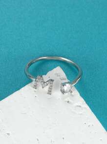 Rhinestone Letter Decor Cuff Ring Hot Fashion A-Z Alphabet Rings Initial Rings Wedding Love Rings Bridesmaid Gifts Couple Rings Valentines - White - View 5