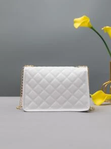 Mini Tassel Decor Quilted Flap Chain Square Bag - White - View 3