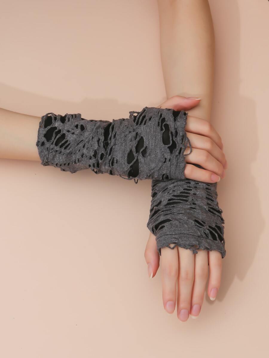 Street Ripped Detail Fingerless Gloves