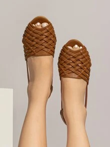 Fall/Winter Women Braided Design Cut Out Flats, Fashion Outdoor Flats - Coffee Brown - View 4