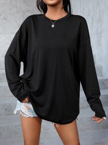 SHEIN EZwear Compass & Planet Print Drop Shoulder Oversized Tee - Black - View 2