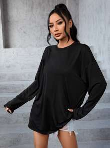 SHEIN EZwear Compass & Planet Print Drop Shoulder Oversized Tee - Black - View 4