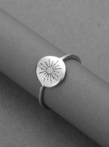 Sun Detail Round Decor Ring - Silver - View 4