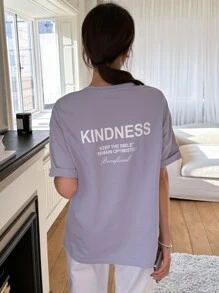 DAZY Letter Graphic Drop Shoulder Tee - Lilac Purple - View 6