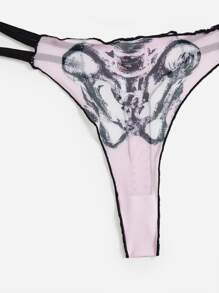ROMWE Goth Skeleton Print Lingerie Set - Baby Pink - View 3