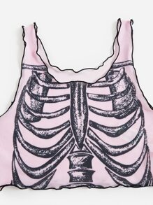 ROMWE Goth Skeleton Print Lingerie Set - Baby Pink - View 4