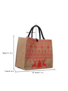 Christmas Elk Pattern Square Bag Christmas reindeer,Christmas tree pattern Best Christmas Gift,for teachers,for women, girlfriends & families - Khaki - View 3