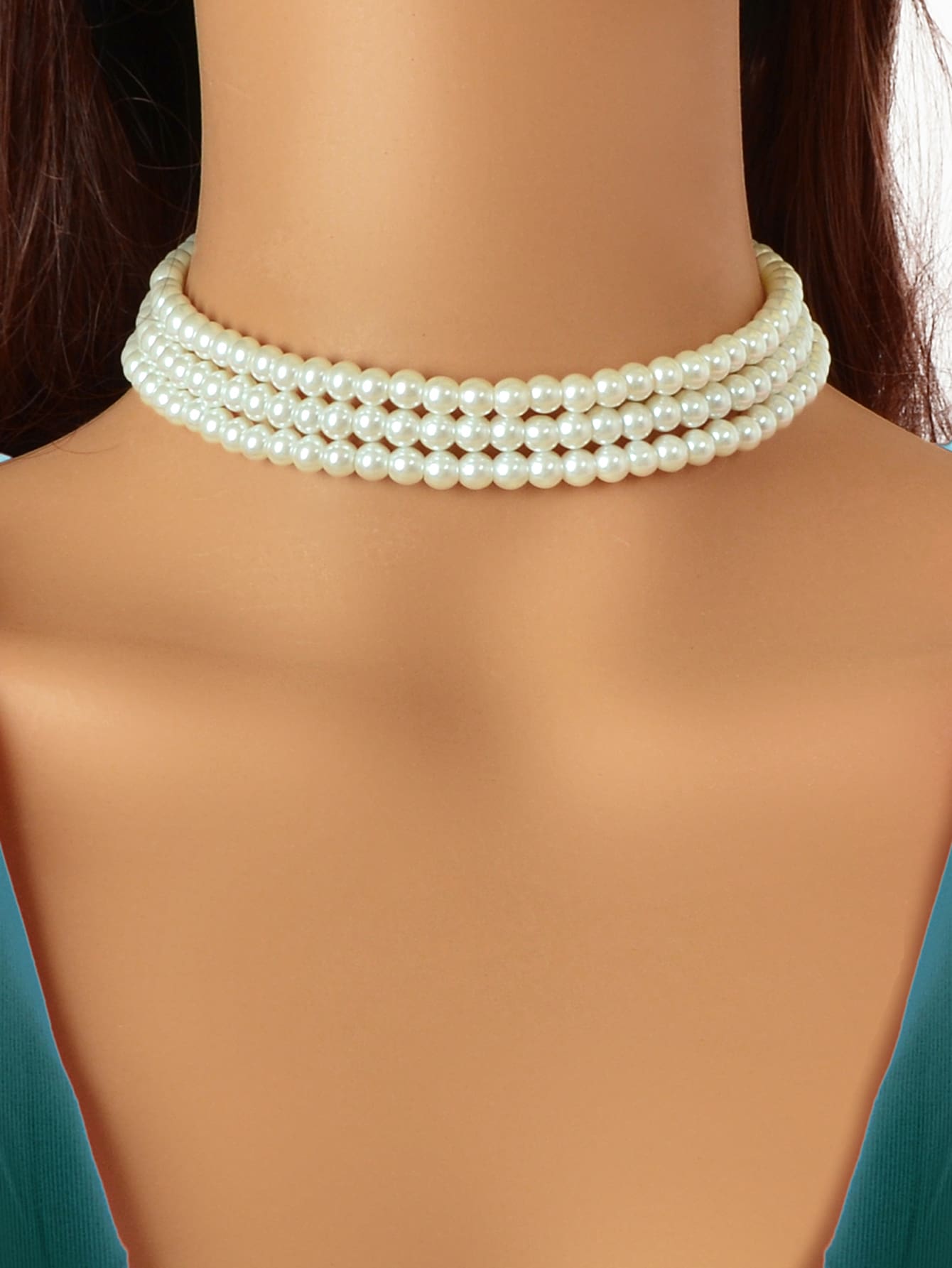 Vòng cổ nhiều lớp đính cườm giả ngọc trai - trắng - Xem 1