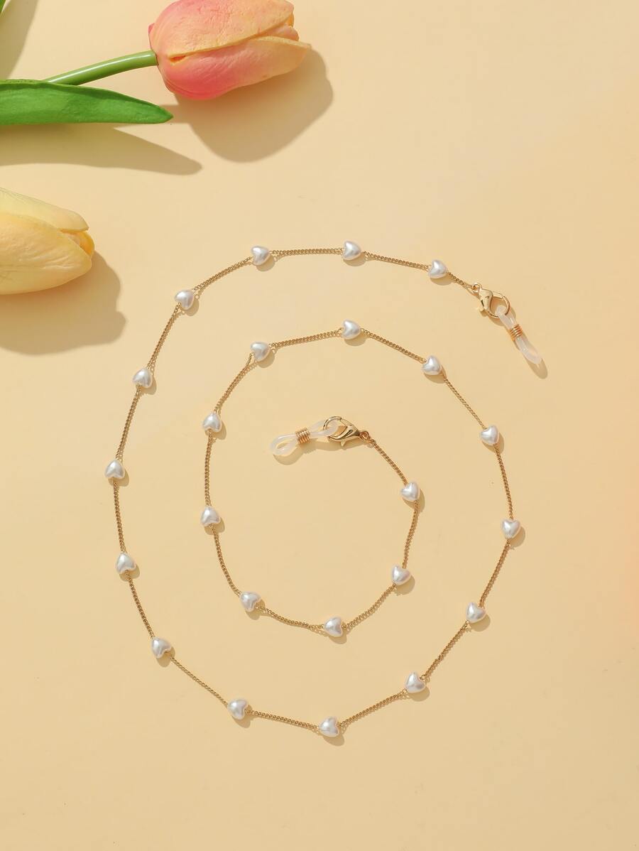 Heart Faux Pearl Decor Face Covering Chain