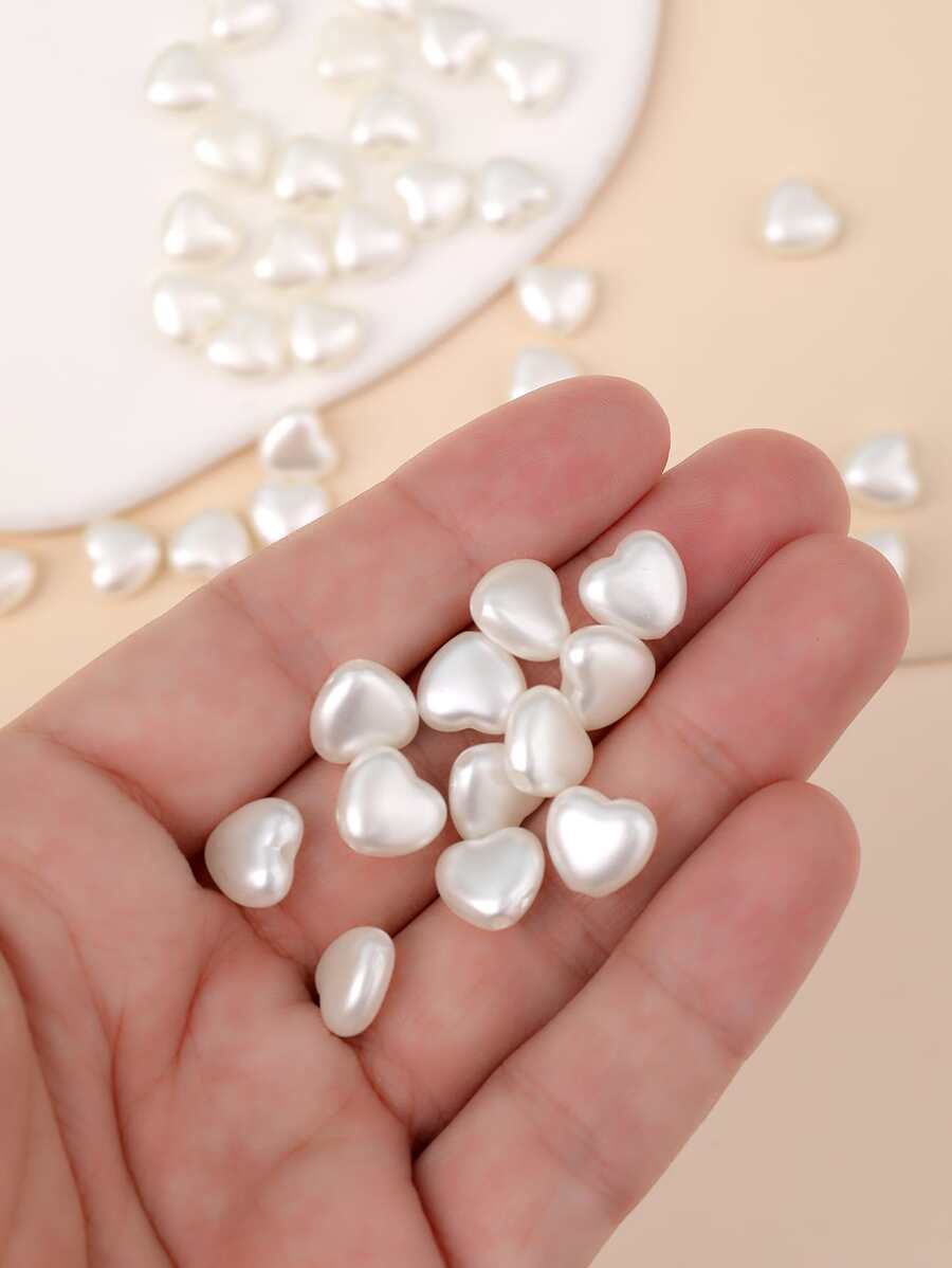 100pcs Faux Pearl Heart Shaped Diy Jewelry Making Kit For Bracelet, Necklace, Earrings - White - View 1