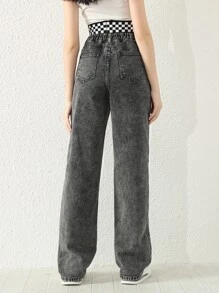 SHEIN Explorewe Chicas adolescentes Jeans de pierna recta desgarro - Gris Oscuro - Ver 2