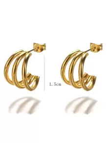 1pair Stainless Steel C-shaped Curved Line Ear Studs - Yellow Gold - View 4