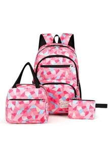 3pcs Colourblock Functional Backpack Set - Multicolor - View 1