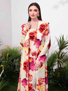 Modelyn Floral Print Open Front Coat & Cami Dress - Multicolor - View 5