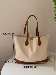 Bolso tote de hombro de dos tonos con botón - Beis - Ver 3