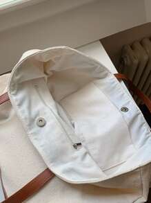 Bolso tote de hombro de dos tonos con botón - Beis - Ver 6