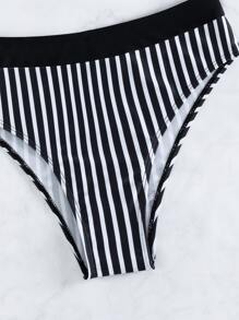 Conjunto de bikini con push up a rayas, verano playa - Blanco y Negro - Ver 6