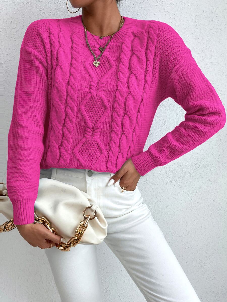 SHEIN Unity Jersey tejido de cable de hombros caídos