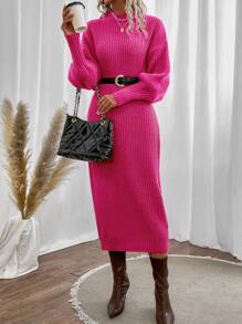 SHEIN Privé 小高領落肩袖毛衣洋裝不附腰帶