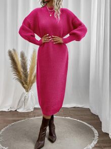 SHEIN Privé 小高領落肩袖毛衣洋裝不附腰帶