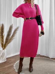 SHEIN Privé 小高領落肩袖毛衣洋裝不附腰帶