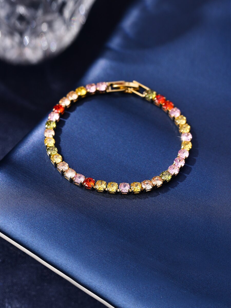 Cubic Zirconia Decor Bracelet - Multicolor - View 1