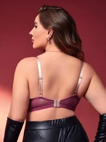 Plus Contrast Lace Underwire Bra - Purple - View 2