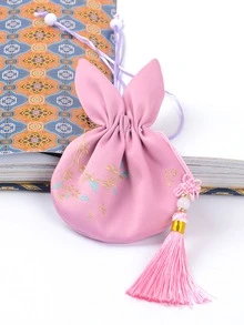 Bolsa de regalo oreja & con diseño de fleco con diseño de cordón - Rosa - Ver 3