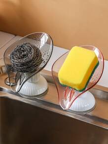 1pc Random Color Over The Sink Drying Drain Rack, Clear Plastic Suction Cup Soap Holder For Home - Multicolor - View 1