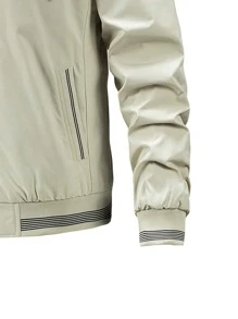 男士條紋印花抽繩連帽保暖夾克 - 米色 - 查看 3