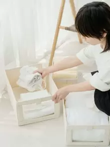 1/2/3/5件白色布製可視窗收納盒，可存放內衣、褲子、衣物、書籍及雜物，抽屜式收納盒附手把，適合衣櫃堆疊使用 - 彩色 - 查看 4