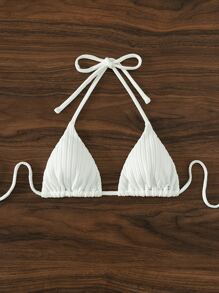 SHEIN Solid Triangle Halter Bikini Top - White - View 4