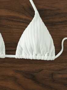 SHEIN Solid Triangle Halter Bikini Top - White - View 5