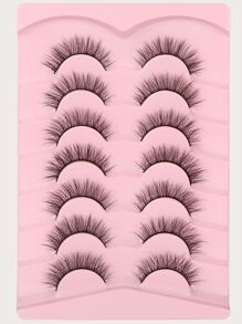 Himirell 自然分體假睫毛，7對12毫米長自然水平十字型睫毛 - 黑色 - 查看 6