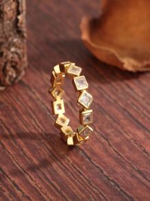 Rhinestone Decor Ring - Yellow Gold - View 1
