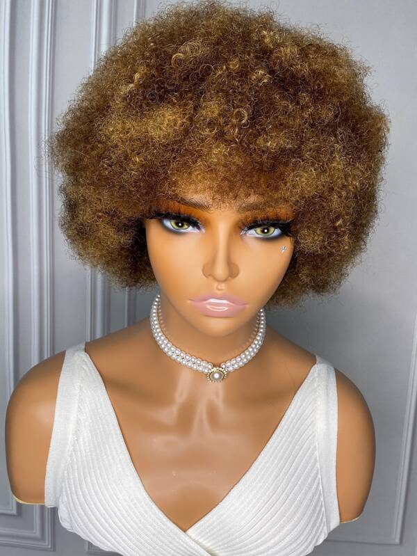 Afro Short Curly Human Hair Wig With Bangs SHEIN USA
