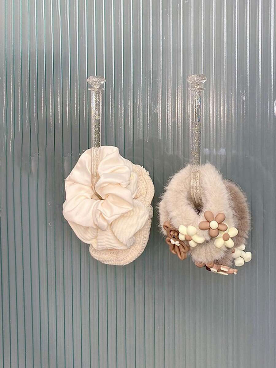 1pc Multifunction Wall Hanging Jewelry Storage Rack, Clear Glitter Plastic Hair Tie Hook For Home, Gift For Valentine's Day - Clear - View 1