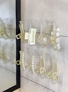 1pc Multifunction Wall Hanging Jewelry Storage Rack, Clear Glitter Plastic Hair Tie Hook For Home, Gift For Valentine's Day - Clear - View 2