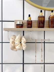 1pc Multifunction Wall Hanging Jewelry Storage Rack, Clear Glitter Plastic Hair Tie Hook For Home, Gift For Valentine's Day - Clear - View 3