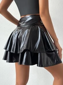 Quần đùi nữ phân lớp màu trơn Buổi tiệc - màu đen - Xem 3