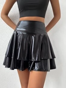 Quần đùi nữ phân lớp màu trơn Buổi tiệc - màu đen - Xem 5