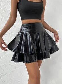 Quần đùi nữ phân lớp màu trơn Buổi tiệc - màu đen - Xem 1