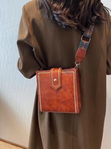 Túi Crossbody Nữ Thêu màu trơn Có thể điều chỉnh được Đúng mốt - màu nâu - Xem 2