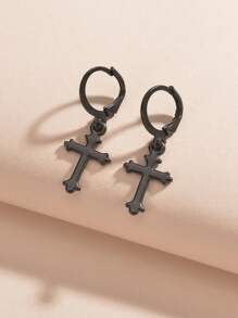 Pendientes colgantes con decoración de cruz - Negro - Ver 4