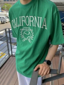 DAZY Men Letter Embroidery Drop Shoulder Tee - Green - View 6