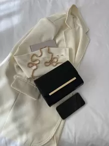 Mini Metal Decor Flap Square Bag - Black - View 5