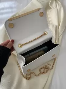 Của phụ nữ Vai Túi đeo chéo Màu thuần chất liệu da PU Đập nhẹ Hình dạng Kim loại Cắt tỉa Trang trí Chuỗi Nhỏ bé Túi Vuông - trắng - Xem 4