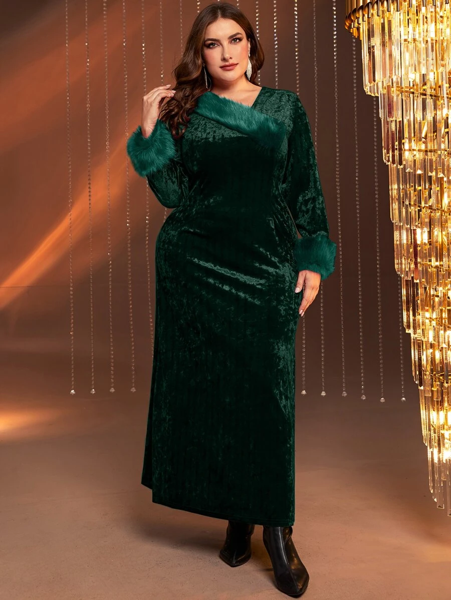 Modelyn Vestido de peluche puño franela - Verde Oscuro - Ver 1